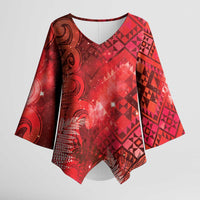 Aotearoa Taniko Matariki Kimono Sleeve Blouse Cosmic Red LT7 Female Red - Polynesian Pride
