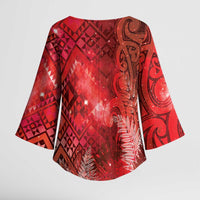 Aotearoa Taniko Matariki Kimono Sleeve Blouse Cosmic Red LT7 - Polynesian Pride