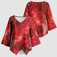 Aotearoa Taniko Matariki Kimono Sleeve Blouse Cosmic Red LT7 - Polynesian Pride