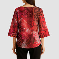 Aotearoa Taniko Matariki Kimono Sleeve Blouse Cosmic Red LT7 - Polynesian Pride