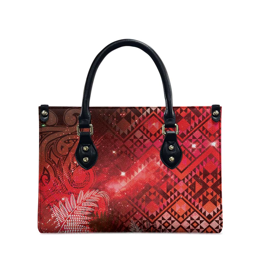 Aotearoa Taniko Matariki Leather Bag Cosmic Red LT7 - Polynesian Pride