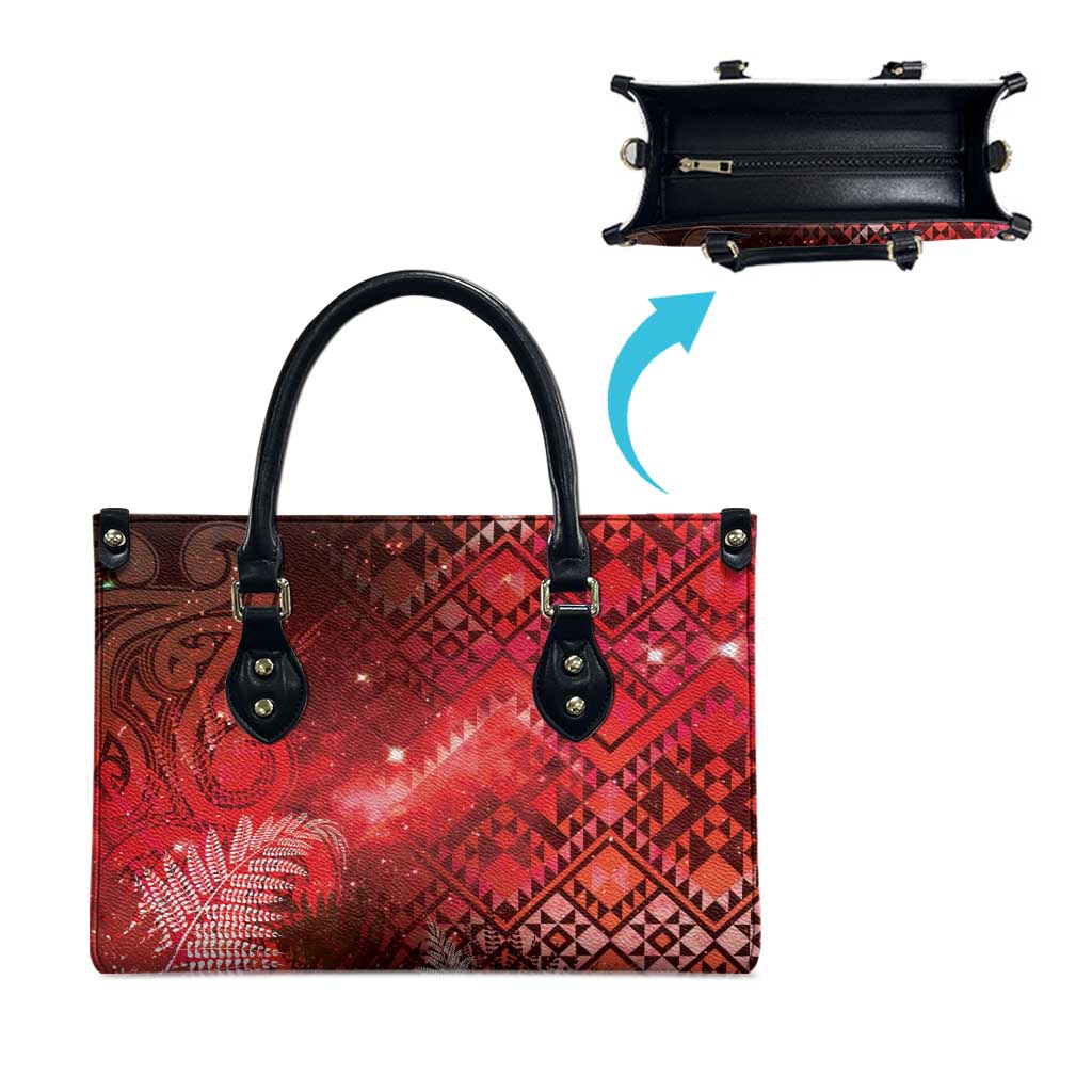 Aotearoa Taniko Matariki Leather Bag Cosmic Red LT7 - Polynesian Pride