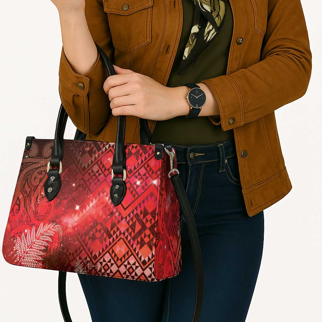 Aotearoa Taniko Matariki Leather Bag Cosmic Red LT7 - Polynesian Pride