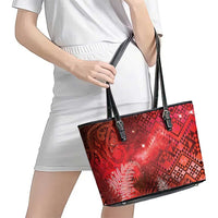 Aotearoa Taniko Matariki Leather Tote Bag Cosmic Red LT7 - Polynesian Pride