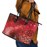 Aotearoa Taniko Matariki Leather Tote Bag Cosmic Red LT7 - Polynesian Pride