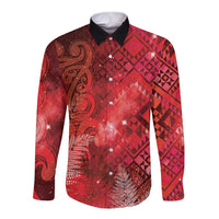 Aotearoa Taniko Matariki Long Sleeve Button Shirt Cosmic Red