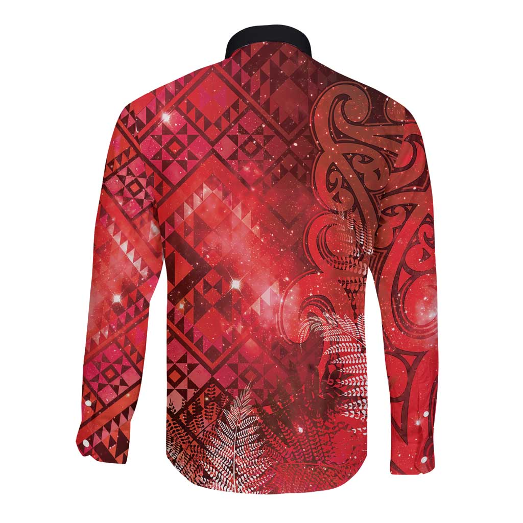Aotearoa Taniko Matariki Long Sleeve Button Shirt Cosmic Red