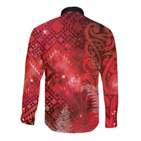 Aotearoa Taniko Matariki Long Sleeve Button Shirt Cosmic Red