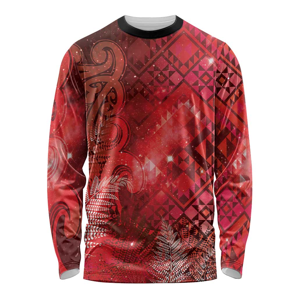 Aotearoa Taniko Matariki Long Sleeve Shirt Cosmic Red LT7 Unisex Red - Polynesian Pride