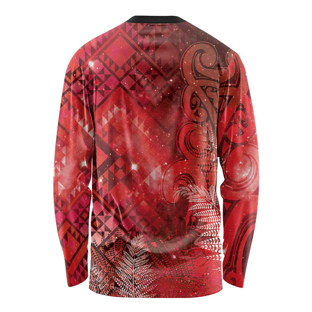 Aotearoa Taniko Matariki Long Sleeve Shirt Cosmic Red LT7 - Polynesian Pride