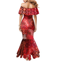 Aotearoa Taniko Matariki Mermaid Dress Cosmic Red LT7 - Polynesian Pride