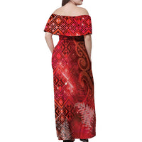 Aotearoa Taniko Matariki Off Shoulder Maxi Dress Cosmic Red LT7 - Polynesian Pride