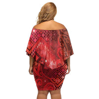Aotearoa Taniko Matariki Off Shoulder Short Dress Cosmic Red LT7 - Polynesian Pride