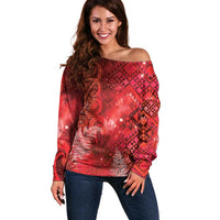 Aotearoa Taniko Matariki Off Shoulder Sweater Cosmic Red LT7 Women Red - Polynesian Pride