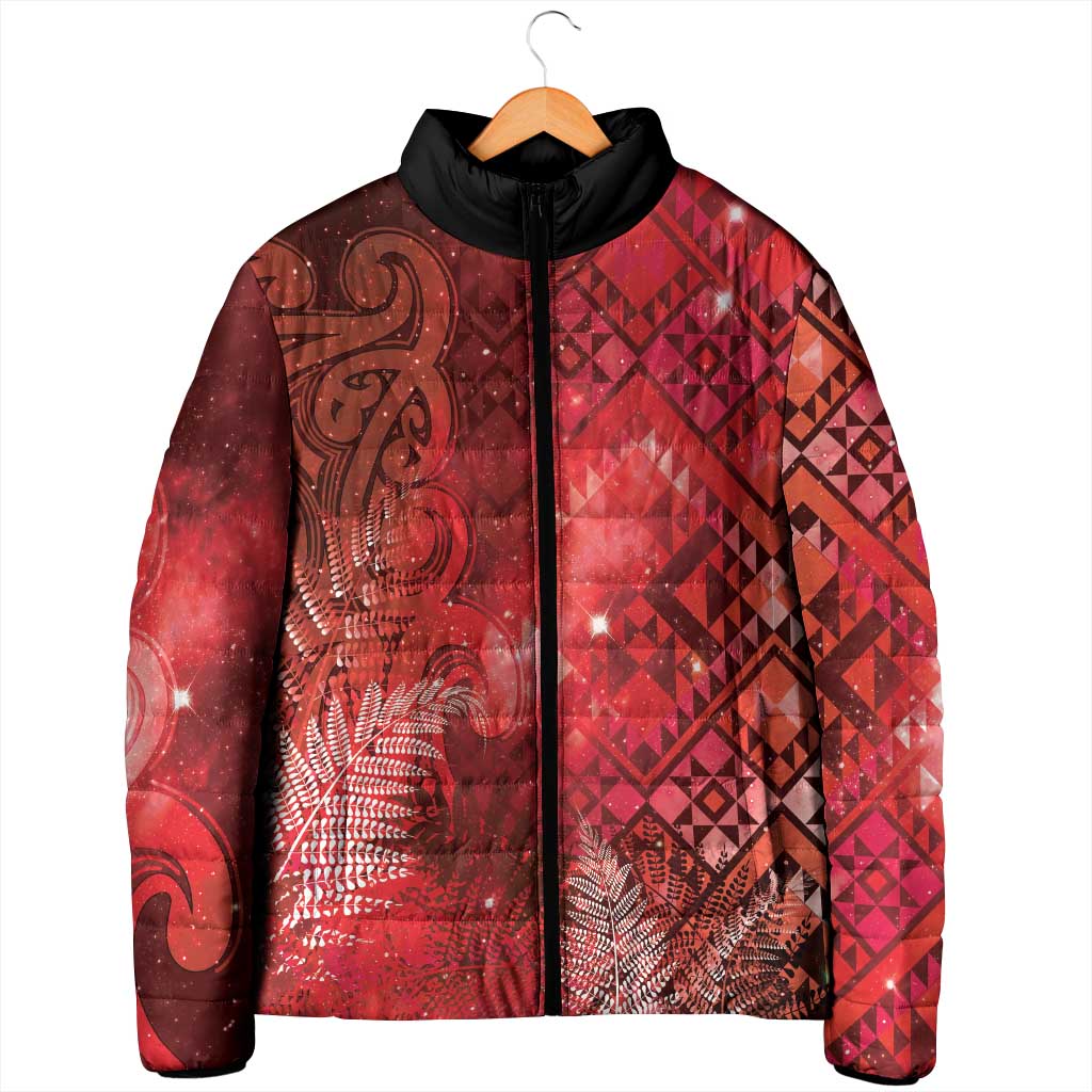 Aotearoa Taniko Matariki Padded Jacket Cosmic Red LT7 - Polynesian Pride