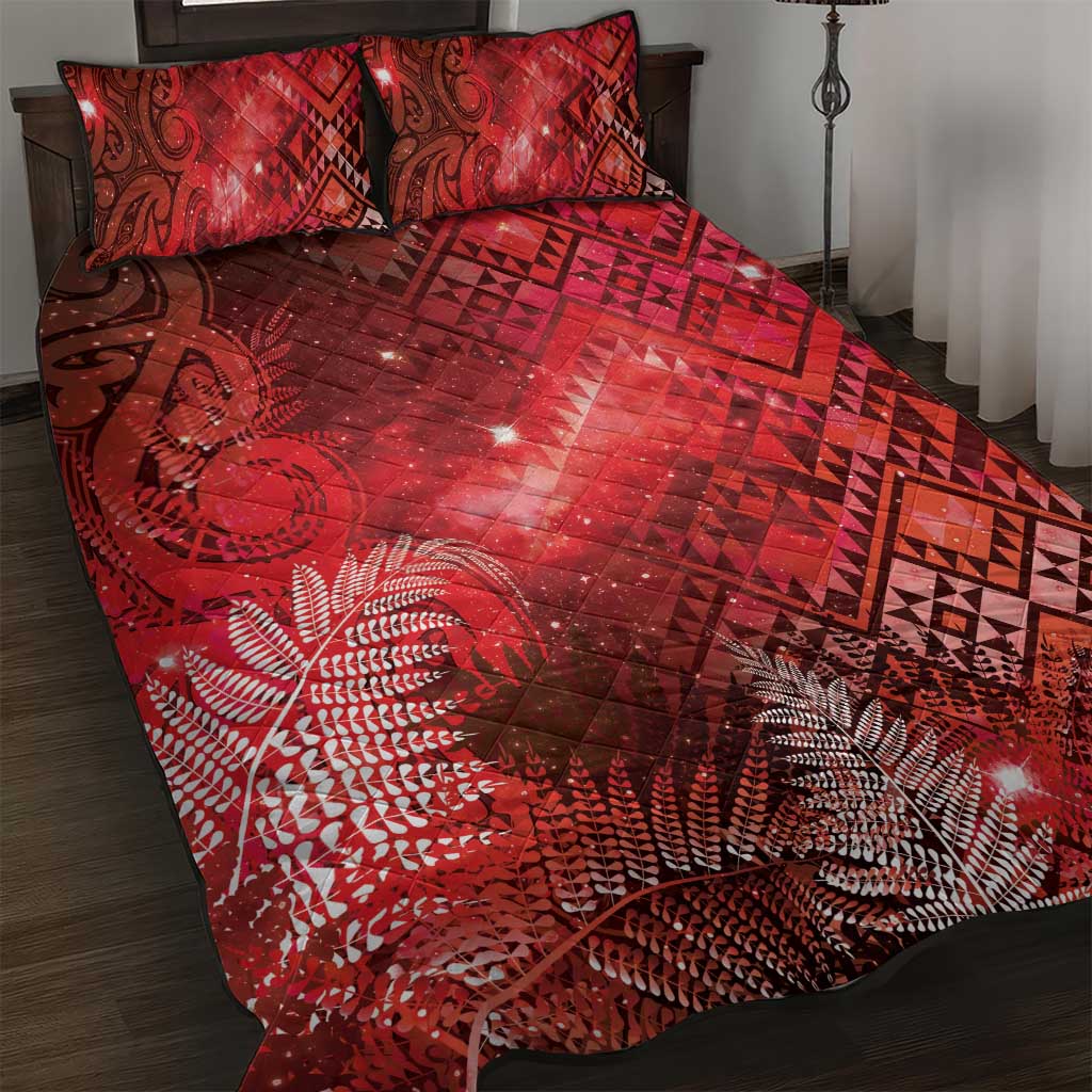 Aotearoa Taniko Matariki Quilt Bed Set Cosmic Red LT7 Red - Polynesian Pride