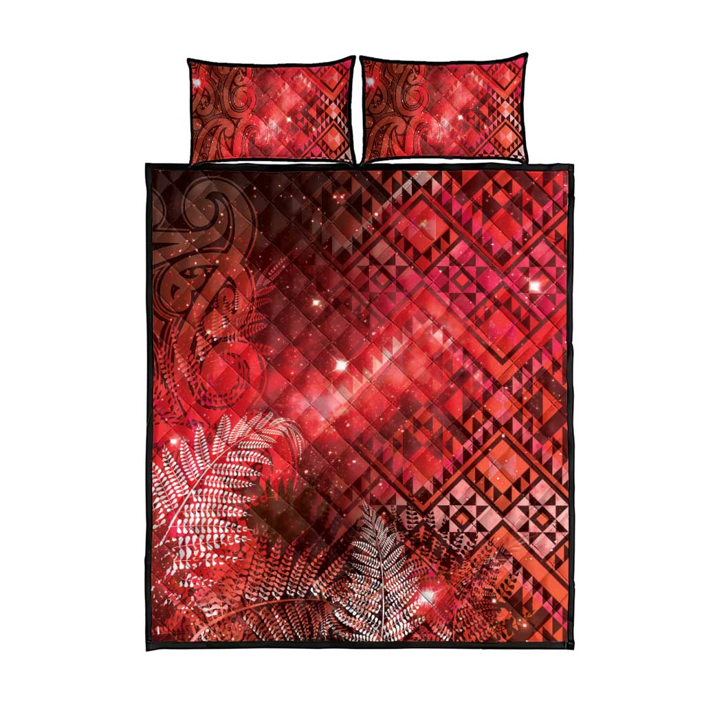 Aotearoa Taniko Matariki Quilt Bed Set Cosmic Red LT7 - Polynesian Pride