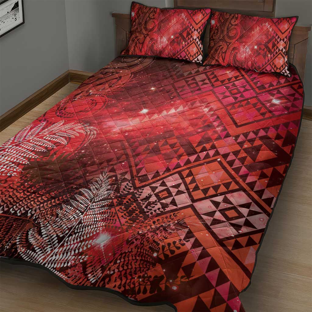 Aotearoa Taniko Matariki Quilt Bed Set Cosmic Red LT7 - Polynesian Pride