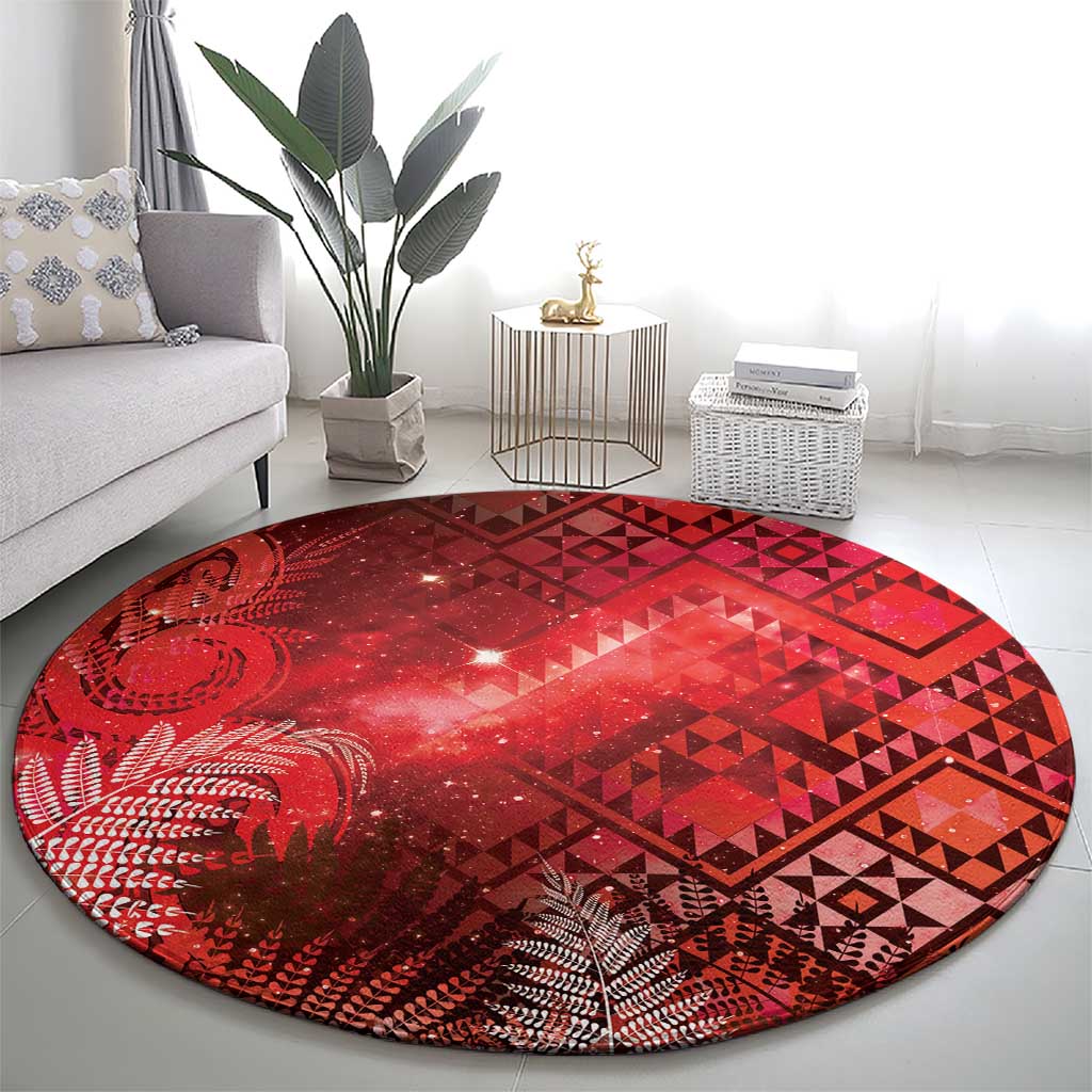 Aotearoa Taniko Matariki Round Carpet Cosmic Red LT7 - Polynesian Pride