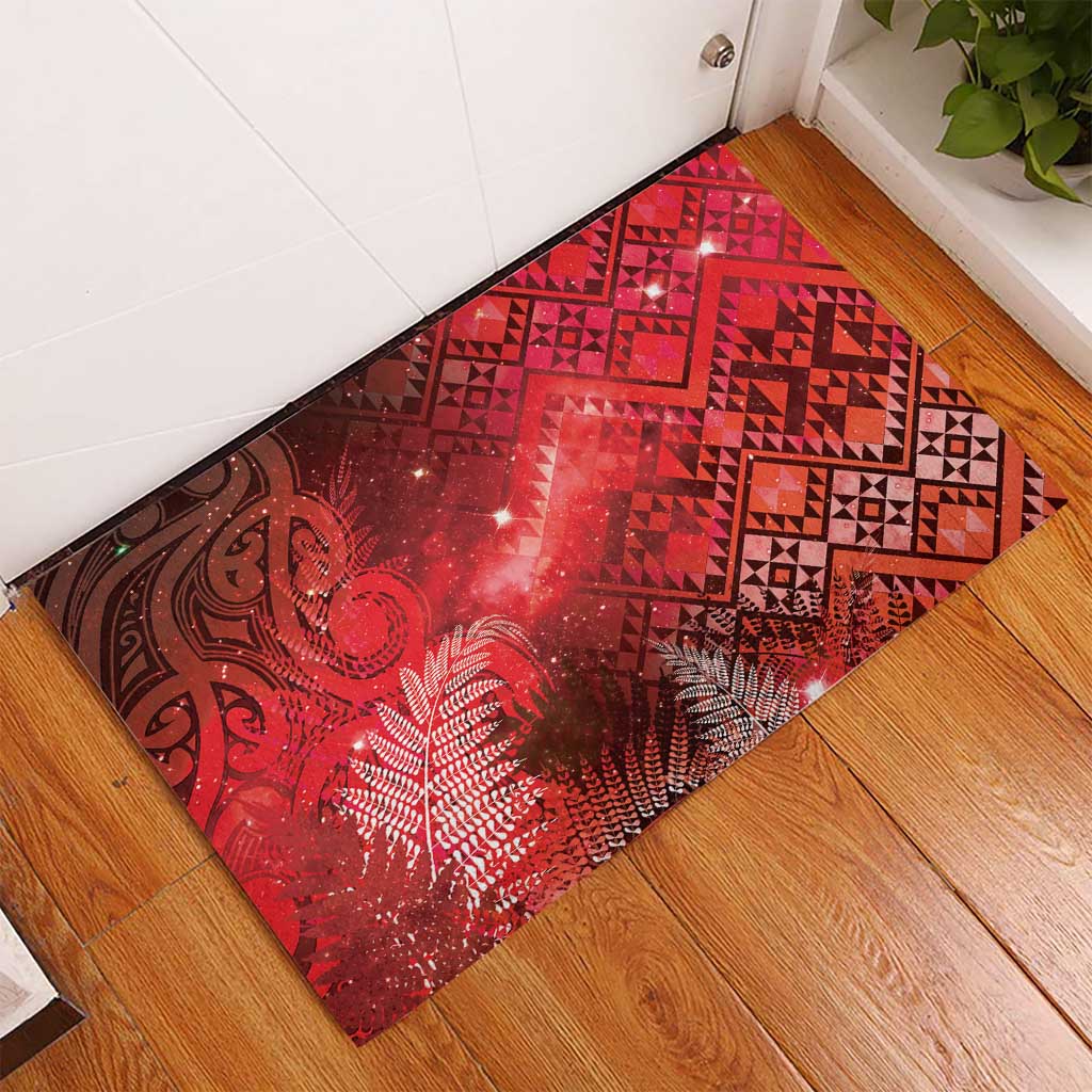 Aotearoa Taniko Matariki Rubber Doormat Cosmic Red LT7 - Polynesian Pride