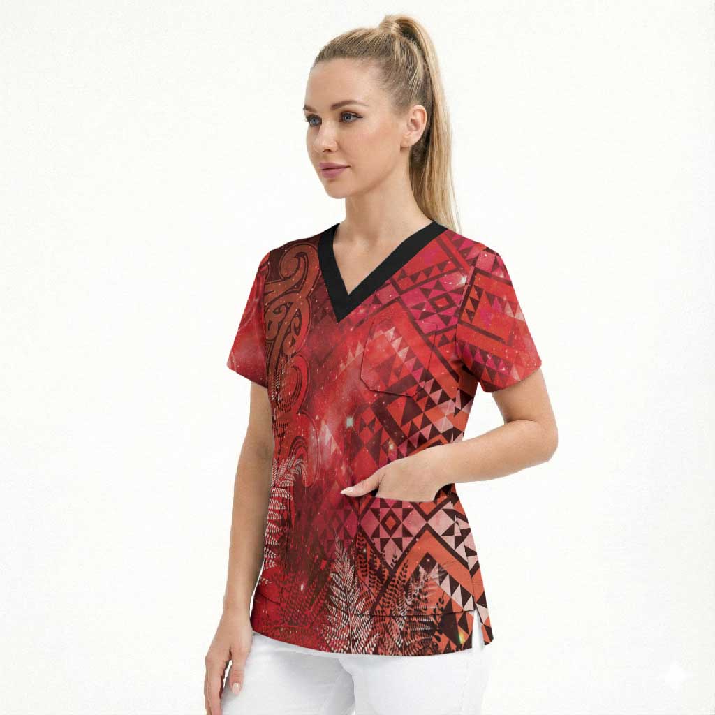 Aotearoa Taniko Matariki Scrub Top Cosmic Red LT7 - Polynesian Pride