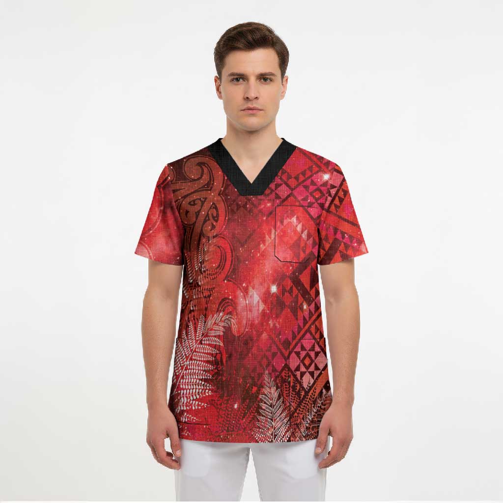 Aotearoa Taniko Matariki Scrub Top Cosmic Red LT7 - Polynesian Pride