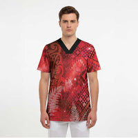 Aotearoa Taniko Matariki Scrub Top Cosmic Red LT7 - Polynesian Pride