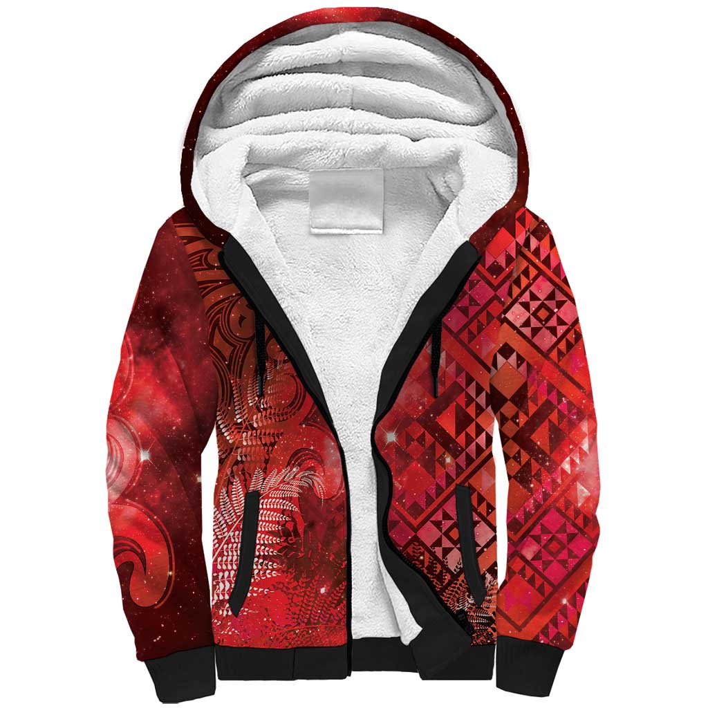 Aotearoa Taniko Matariki Sherpa Hoodie Cosmic Red LT7 Unisex Red - Polynesian Pride