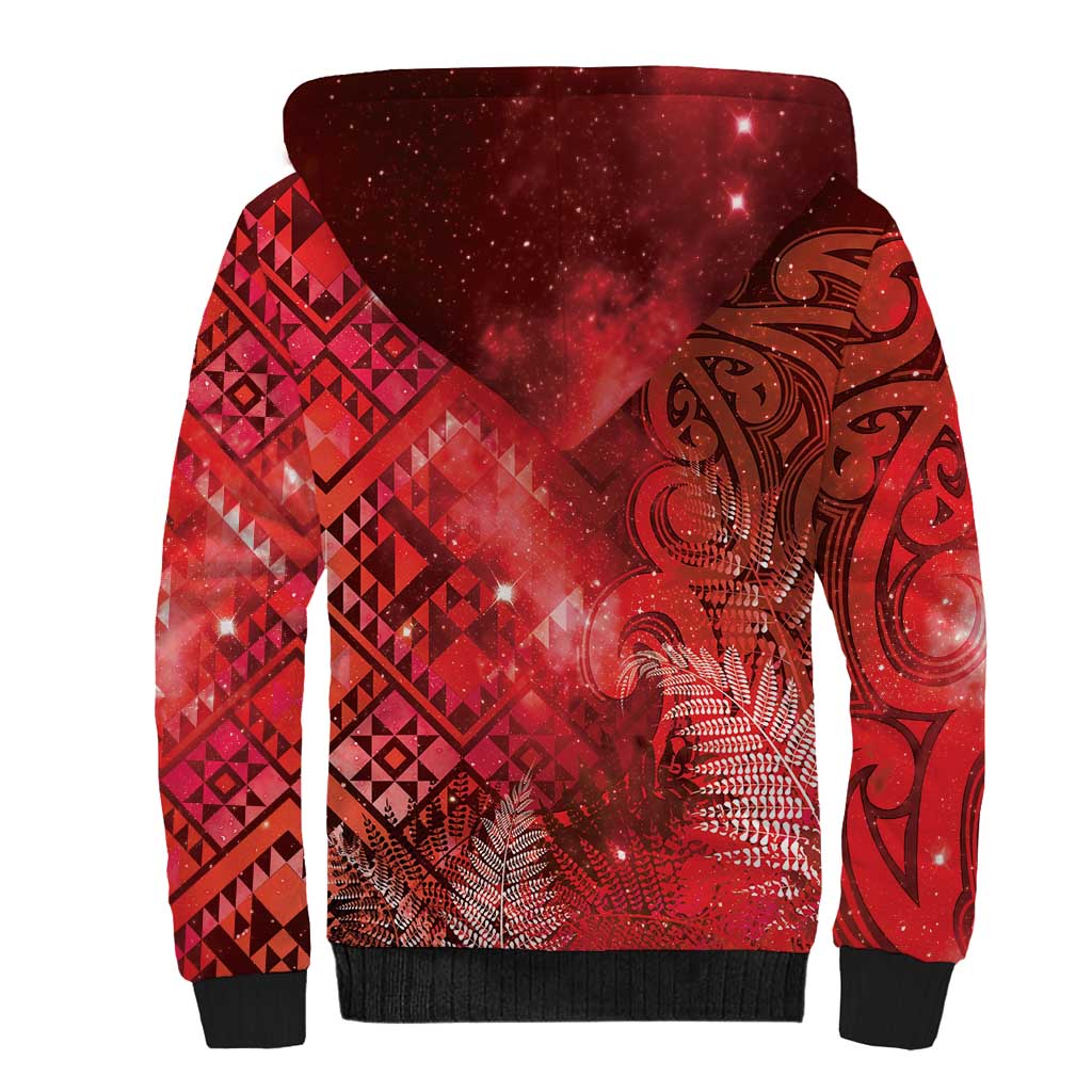Aotearoa Taniko Matariki Sherpa Hoodie Cosmic Red LT7 - Polynesian Pride