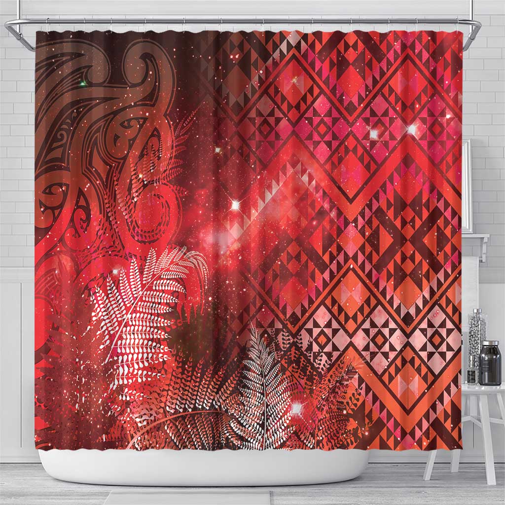 Aotearoa Taniko Matariki Shower Curtain Cosmic Red LT7 - Polynesian Pride