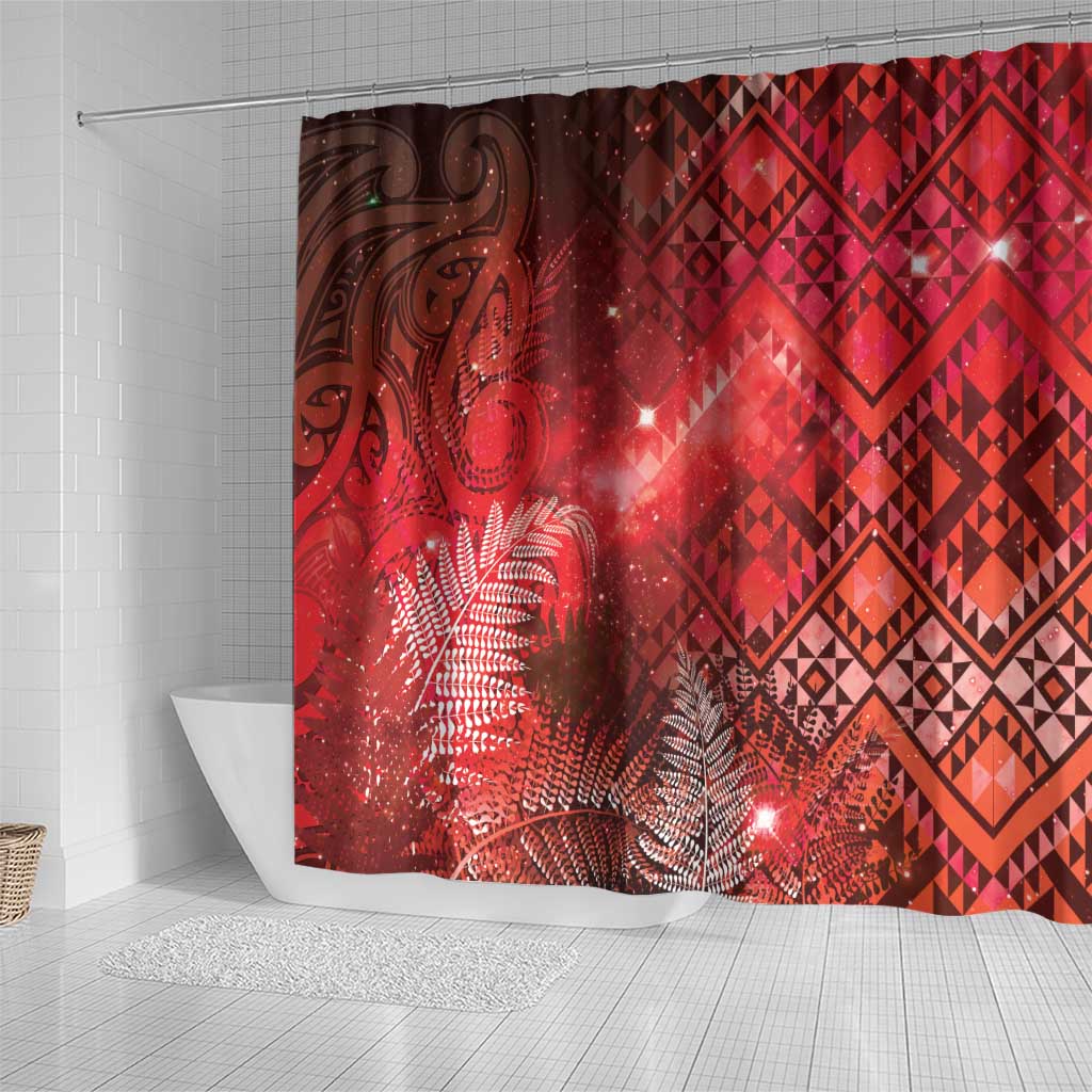 Aotearoa Taniko Matariki Shower Curtain Cosmic Red LT7 - Polynesian Pride