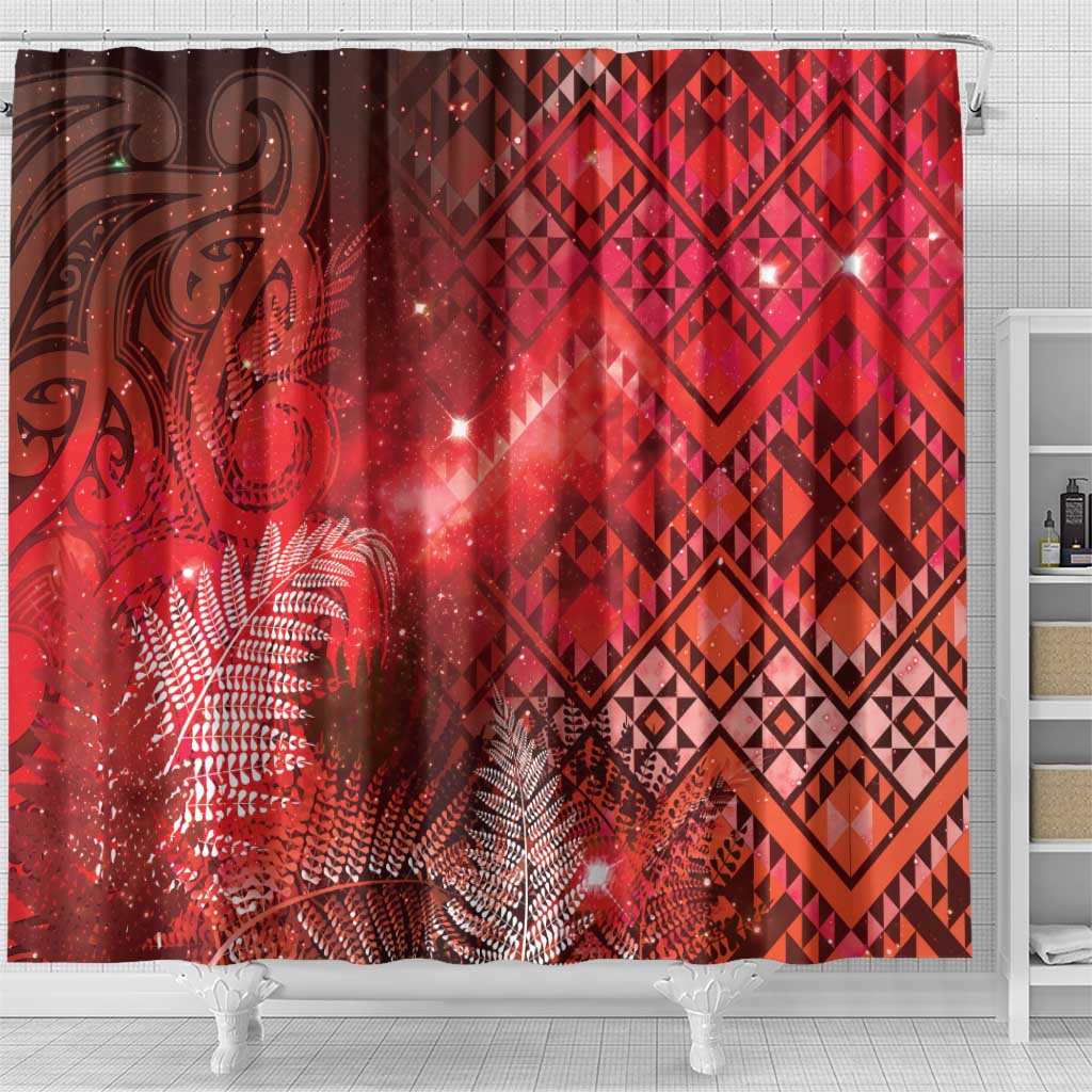 Aotearoa Taniko Matariki Shower Curtain Cosmic Red LT7 - Polynesian Pride