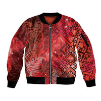 Aotearoa Taniko Matariki Sleeve Zip Bomber Jacket Cosmic Red LT7 Unisex Red - Polynesian Pride