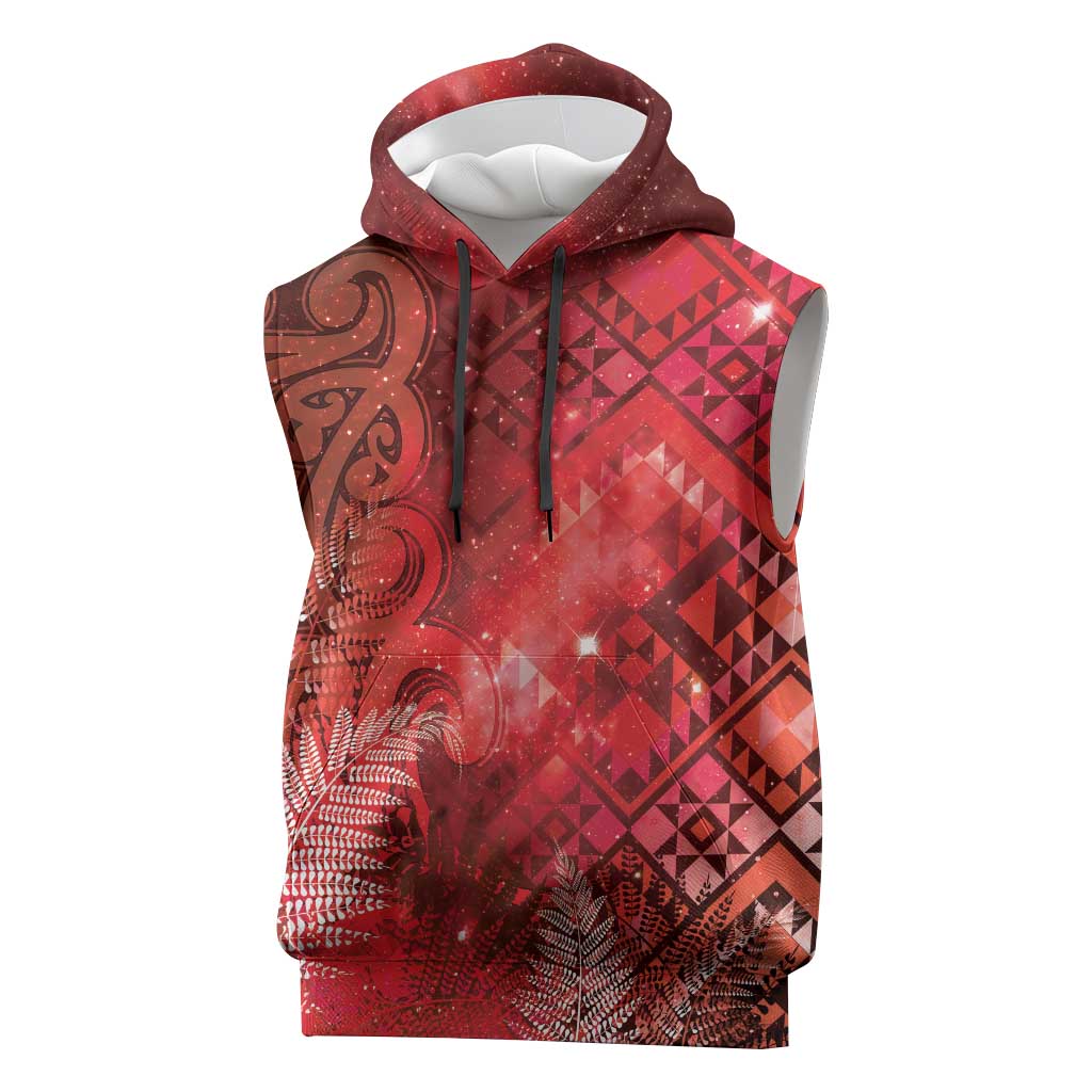 Aotearoa Taniko Matariki Sleeveless Hoodie Cosmic Red LT7 Red - Polynesian Pride