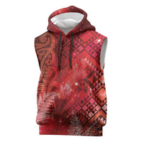 Aotearoa Taniko Matariki Sleeveless Hoodie Cosmic Red LT7 Red - Polynesian Pride