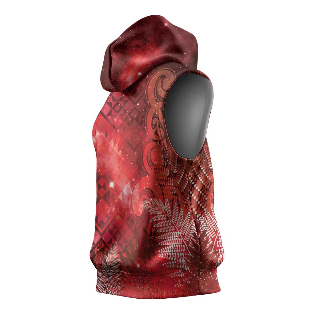 Aotearoa Taniko Matariki Sleeveless Hoodie Cosmic Red LT7 - Polynesian Pride