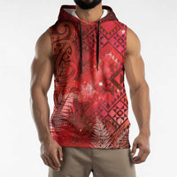 Aotearoa Taniko Matariki Sleeveless Hoodie Cosmic Red LT7 - Polynesian Pride