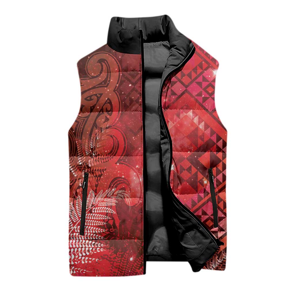 Aotearoa Taniko Matariki Sleeveless Puffer Jacket Cosmic Red LT7 - Polynesian Pride