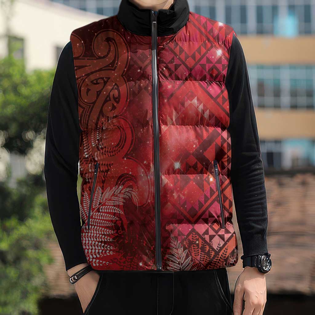 Aotearoa Taniko Matariki Sleeveless Puffer Jacket Cosmic Red LT7 - Polynesian Pride