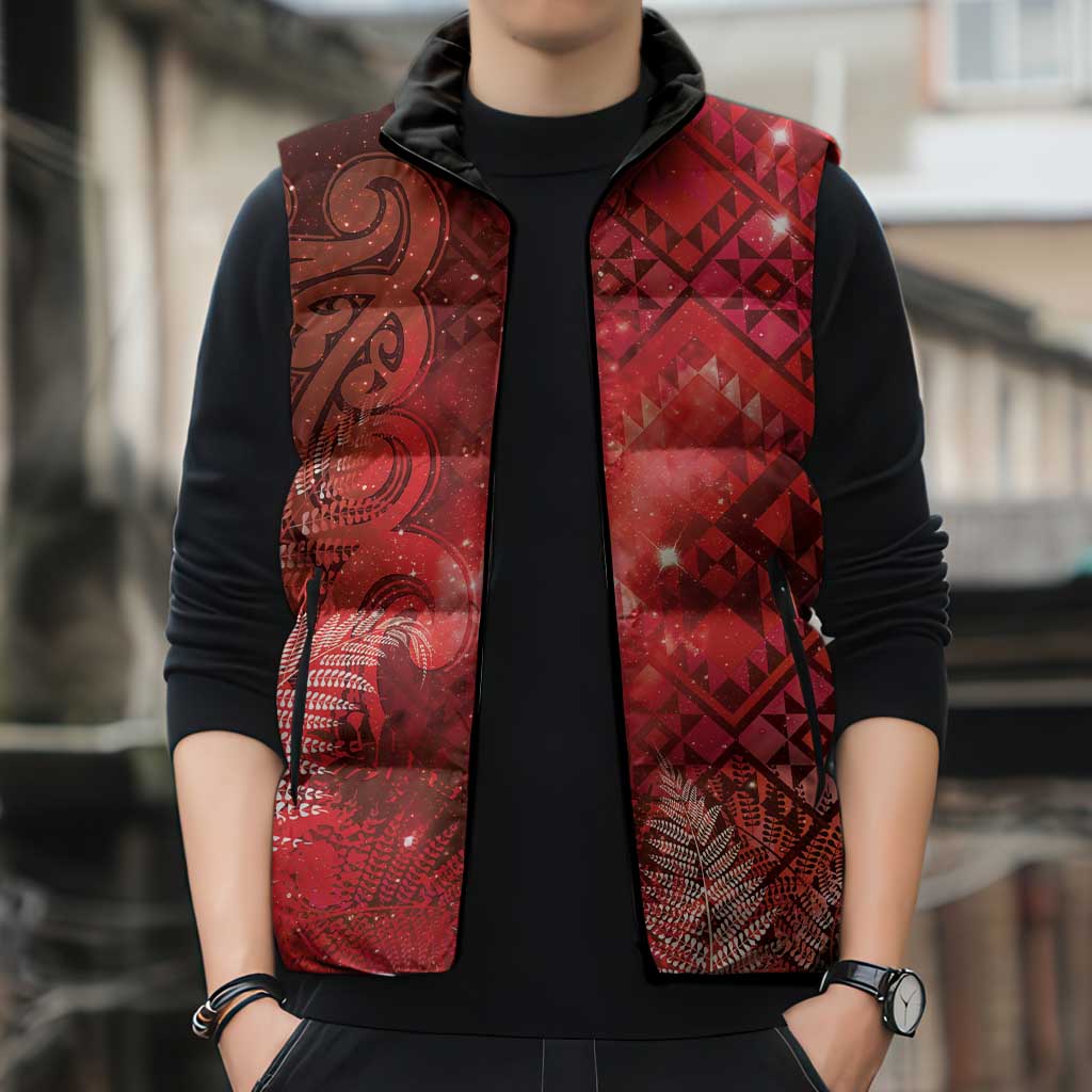 Aotearoa Taniko Matariki Sleeveless Puffer Jacket Cosmic Red LT7 - Polynesian Pride