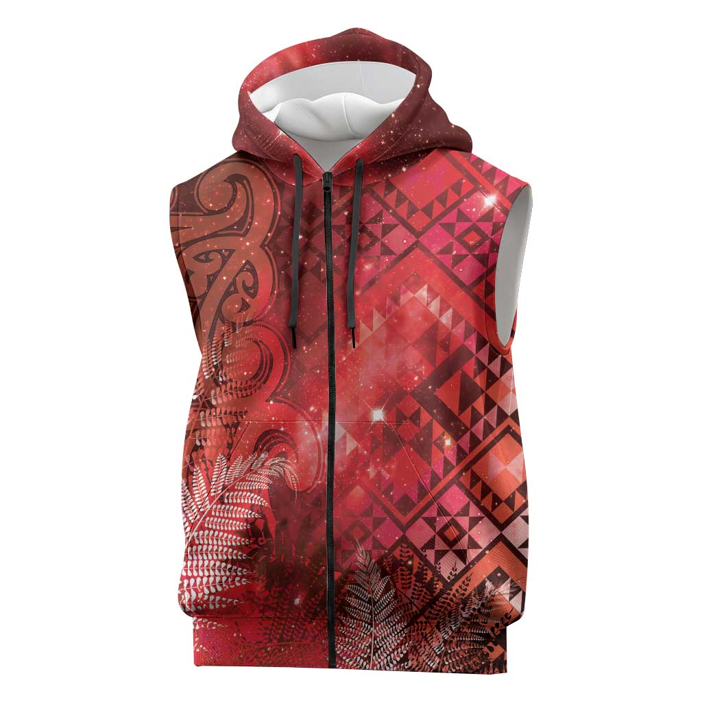Aotearoa Taniko Matariki Sleeveless Zip Hoodie Cosmic Red
