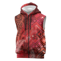 Aotearoa Taniko Matariki Sleeveless Zip Hoodie Cosmic Red