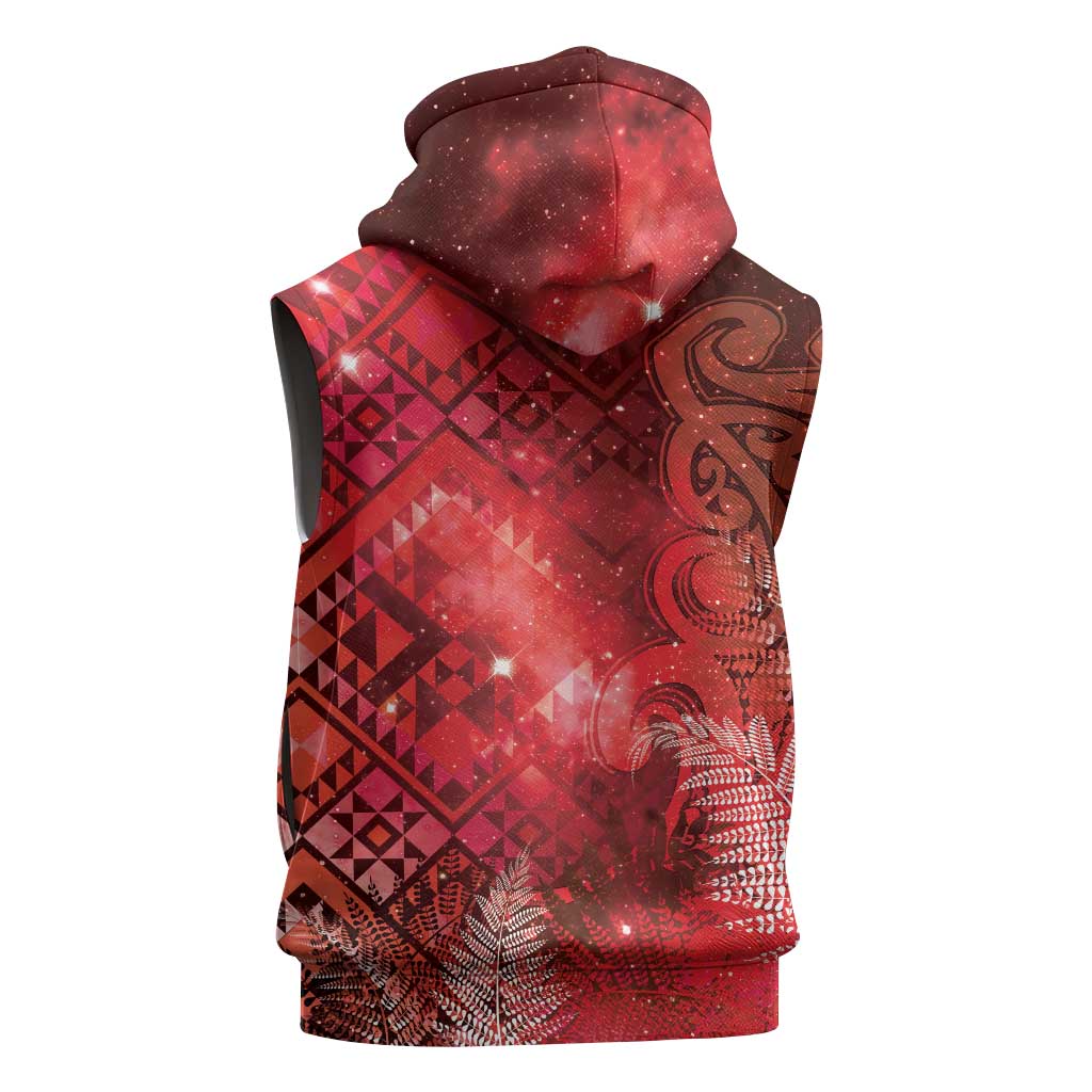 Aotearoa Taniko Matariki Sleeveless Zip Hoodie Cosmic Red