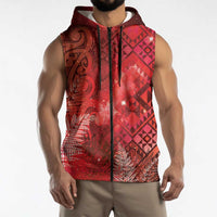 Aotearoa Taniko Matariki Sleeveless Zip Hoodie Cosmic Red