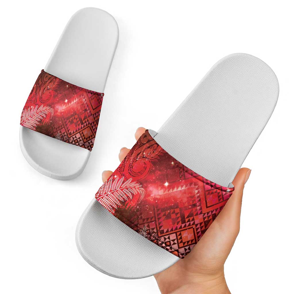 Aotearoa Taniko Matariki Slide Sandals Cosmic Red LT7 - Polynesian Pride