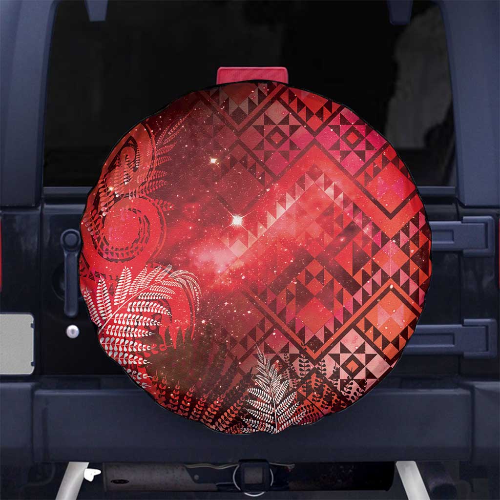 Aotearoa Taniko Matariki Spare Tire Cover Cosmic Red LT7 No hole Red - Polynesian Pride