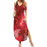 Aotearoa Taniko Matariki Summer Maxi Dress Cosmic Red LT7 Women Red - Polynesian Pride