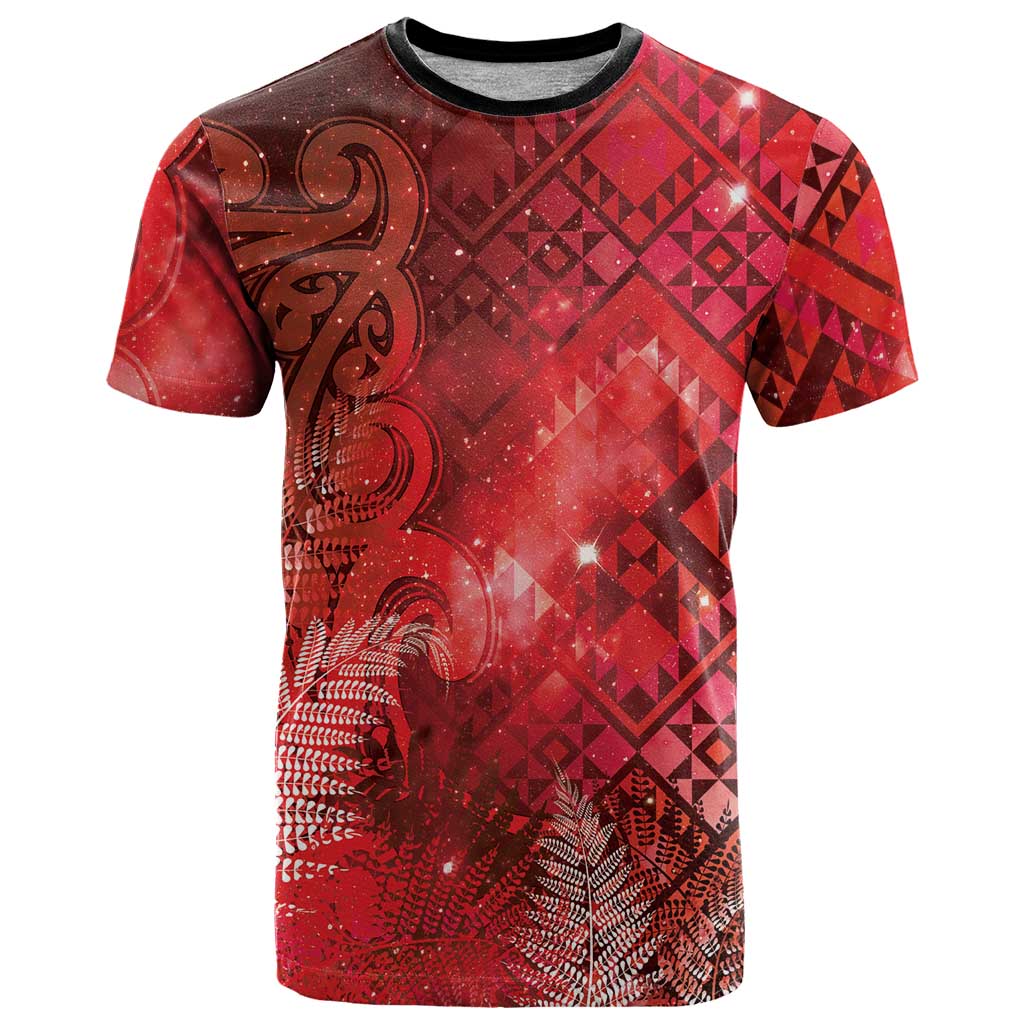 Aotearoa Taniko Matariki T Shirt Cosmic Red LT7 Red - Polynesian Pride
