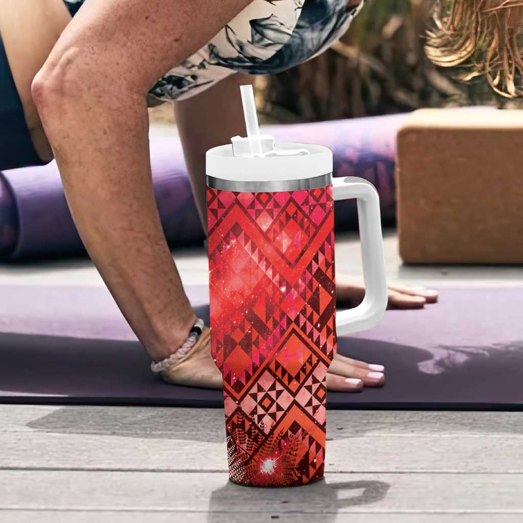 Aotearoa Taniko Matariki Tumbler With Handle Cosmic Red LT7 - Polynesian Pride