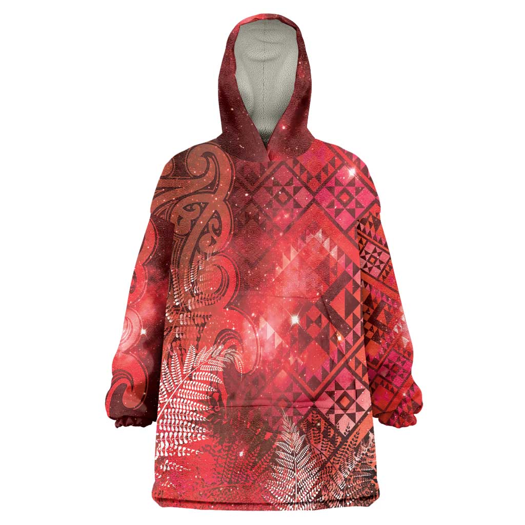 Aotearoa Taniko Matariki Wearable Blanket Hoodie Cosmic Red